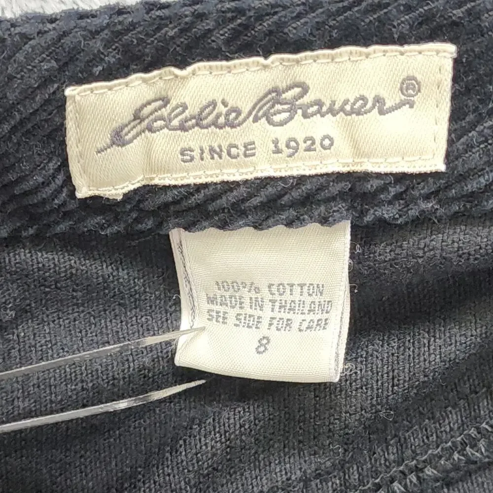 Vintage Eddie Bauer Skirt Size 8 Black Corduroy Pencil Front Slit Pockets Preppy